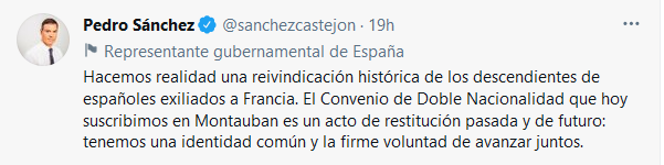 Twitte de Pedro Sanchez