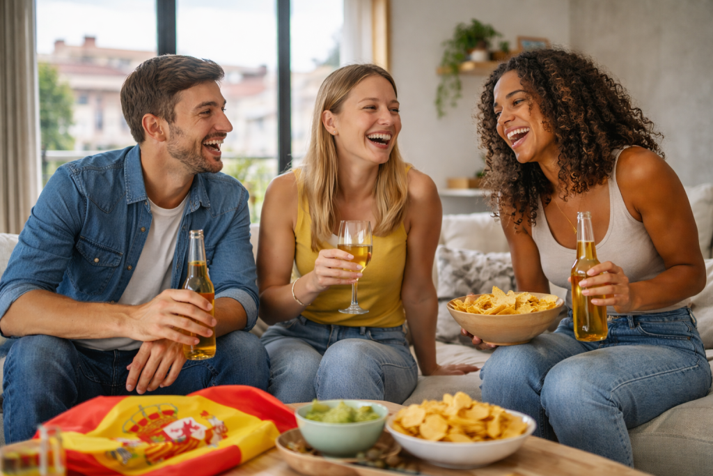 Colocation en Espagne : colocataires français dans un salon d’appartement