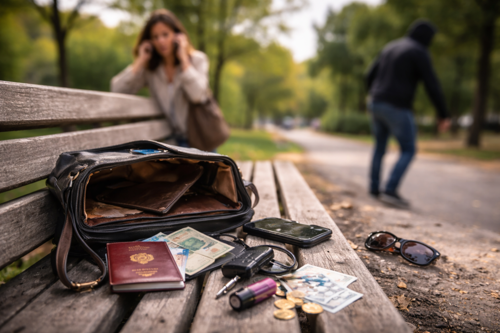 Vol de sac avec passeport et portefeuille d’un expatrié en Espagne