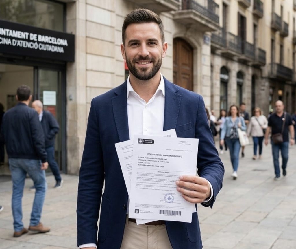 Un Français à Barcelone avec son certificat d'empadronamiento en Espagne.