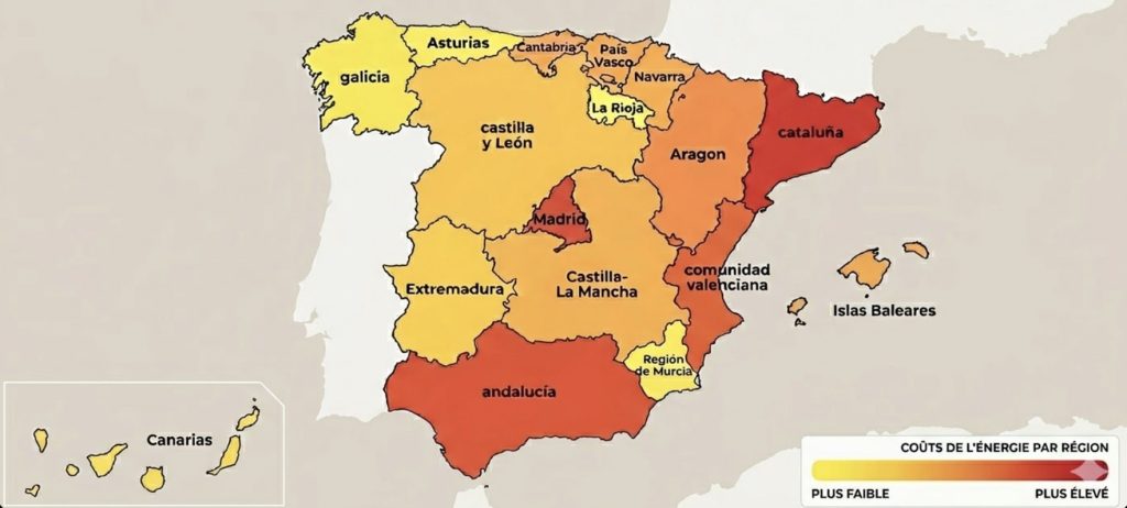 Carte des coûts de l'énergie pour vos factures et prélèvements en Espagne 