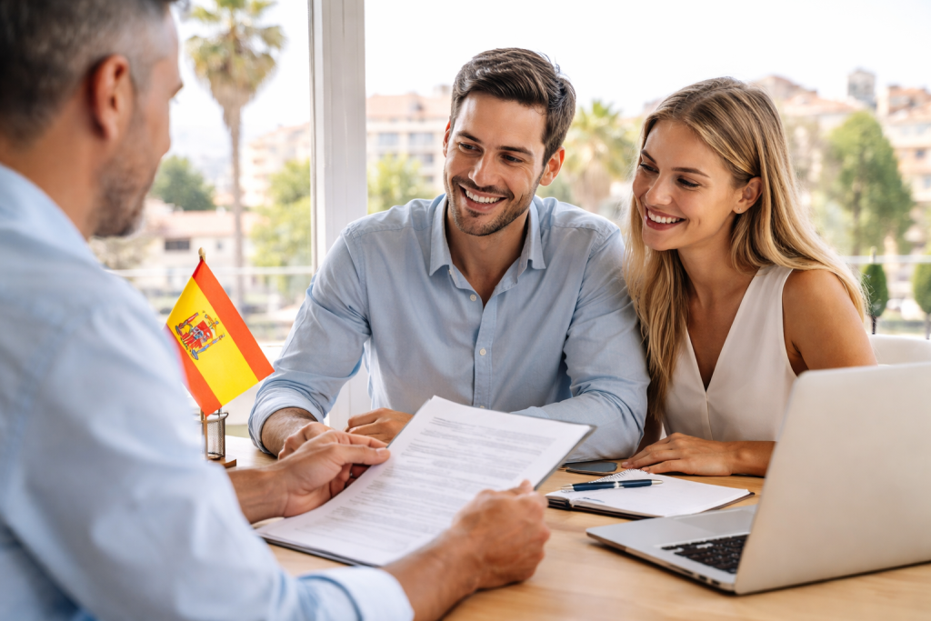 Femme consultant un document au bureau avec vue sur Barcelone – salariés expatriés en Espagne 