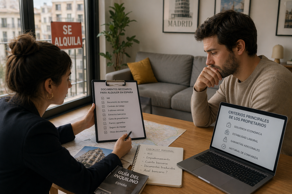 Homme recevant des conseils sur son dossier de location en Espagne lors d’un échange avec un professionnel.