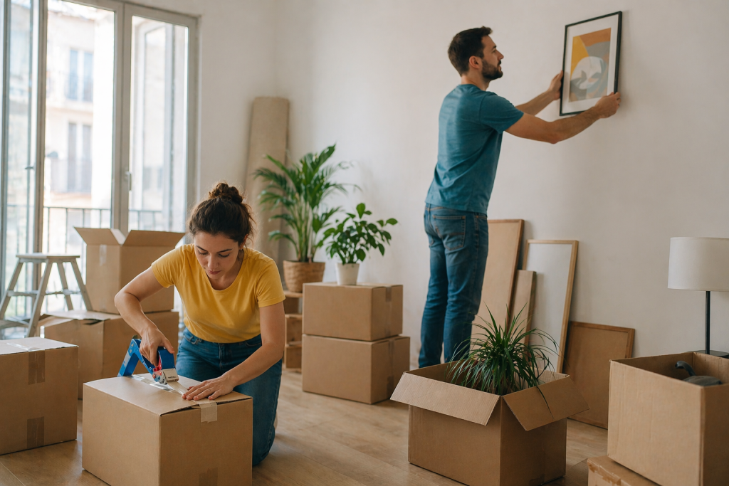 Couple faisant ses cartons dans un appartement en Espagne avant de récupérer sa caution