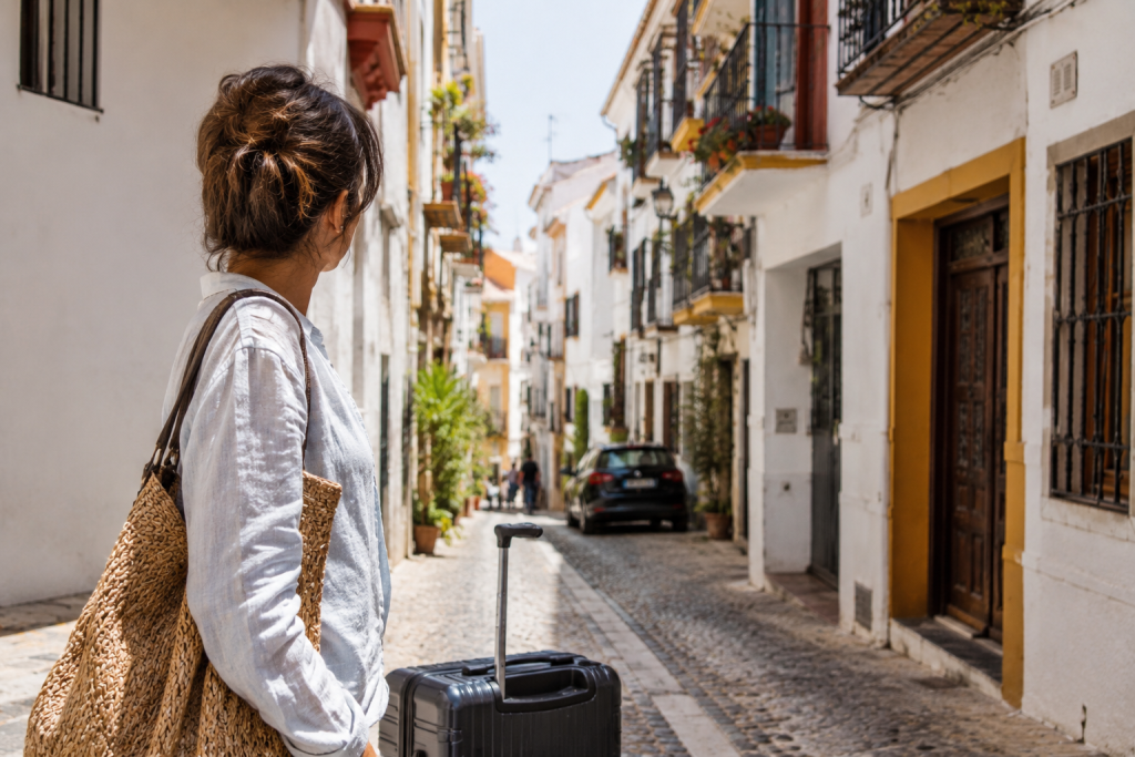 Personne venant d’arriver en Espagne prête à s’installer en Espagne dans une rue