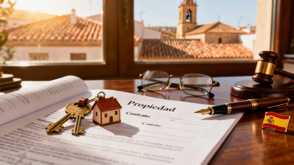 Contrat de propriété et clés sur un bureau de notaire pour propriétaire en Espagne