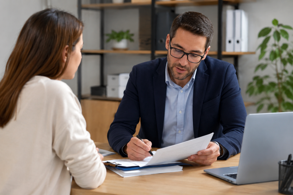 Gestor en Espagne : rendez-vous entre un professionnel et un client en bureau
