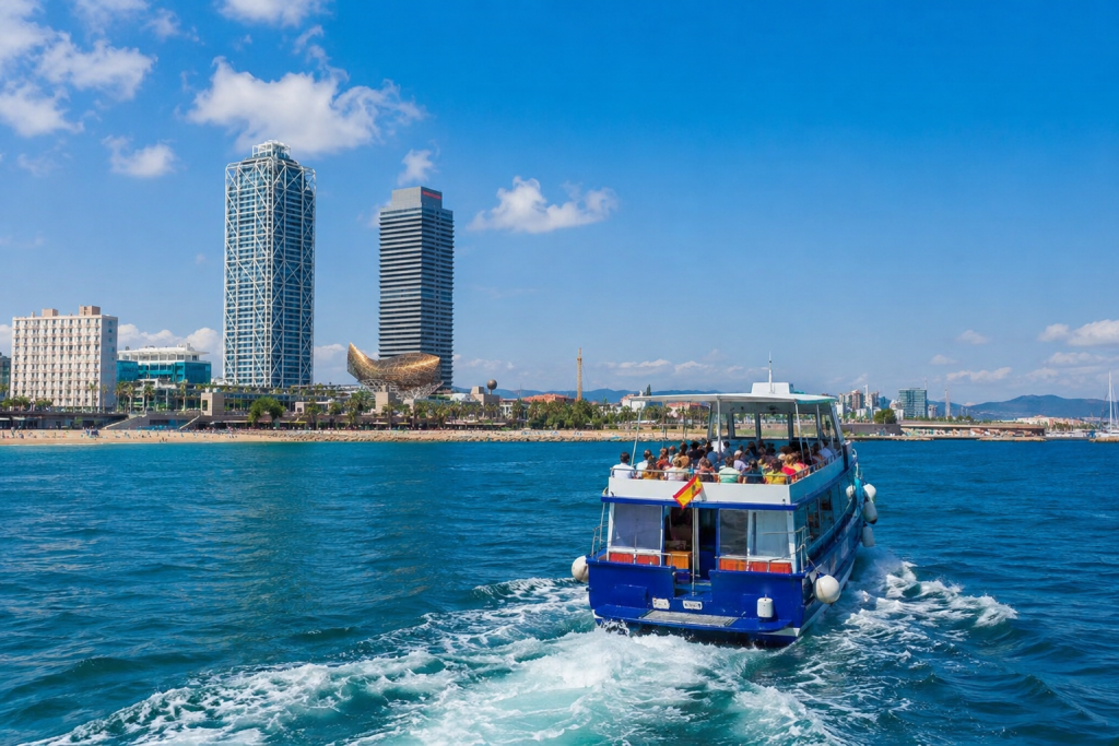 Les meilleures promenades en bateau autour de Barcelone 1 Promenades en bateau à Barcelone au large du littoral avec vue sur la ville et la Méditerranée